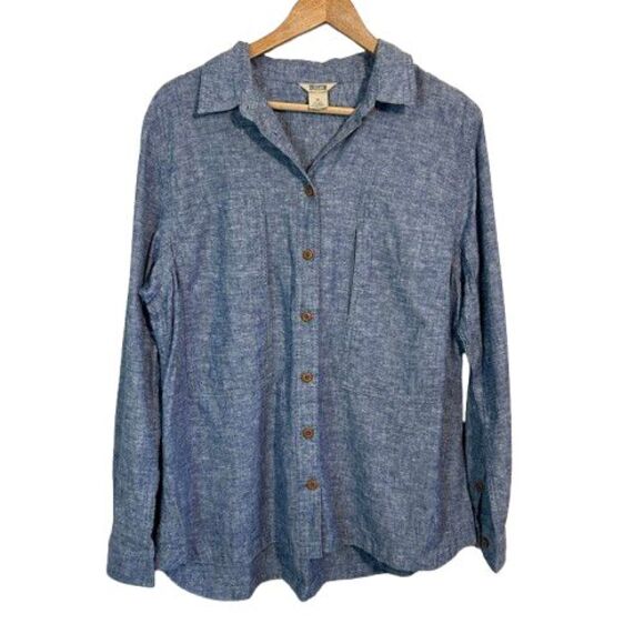 Duluth Trading Hemp Organic Cotton Shirt Womens XL Blue Roll Tab Sleeve - Picture 1 of 5